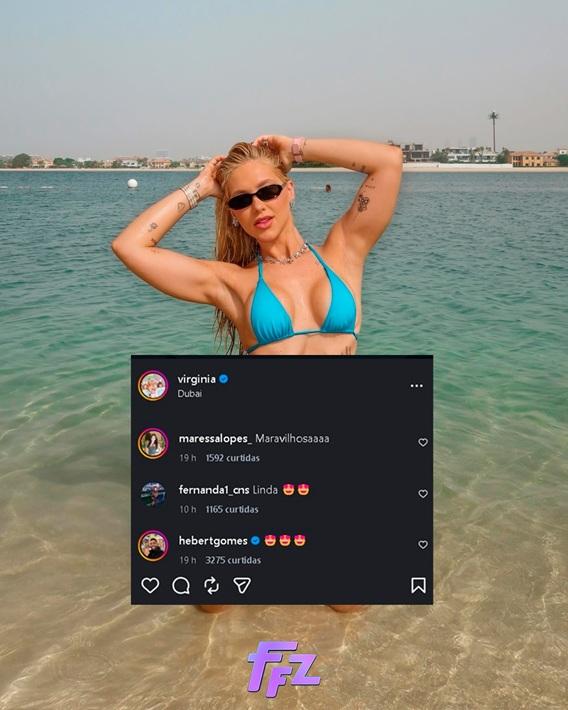 Virginia Fonseca posa com biquíni azul e recebe comentário da mãe de Vini Jr.