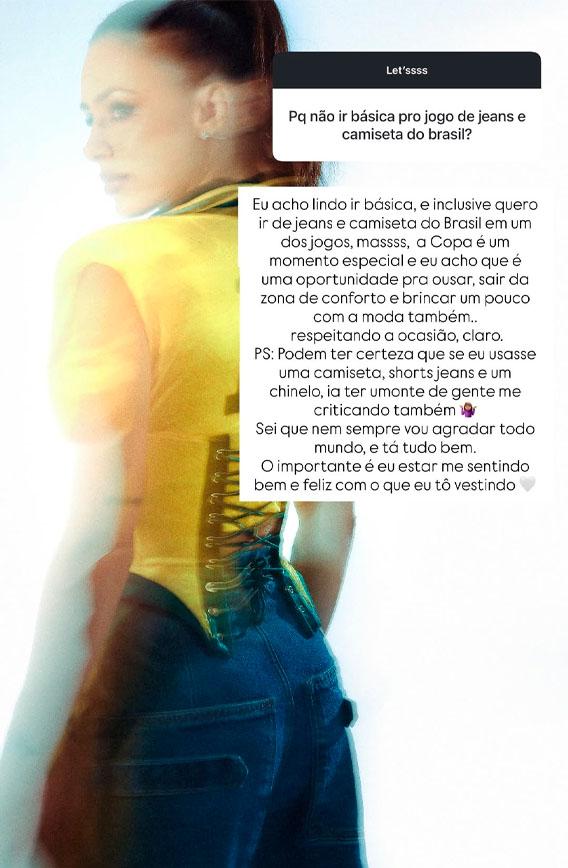 print dos stories de bruna biancardi onde ela fala sobre seus looks para a copa do mundo