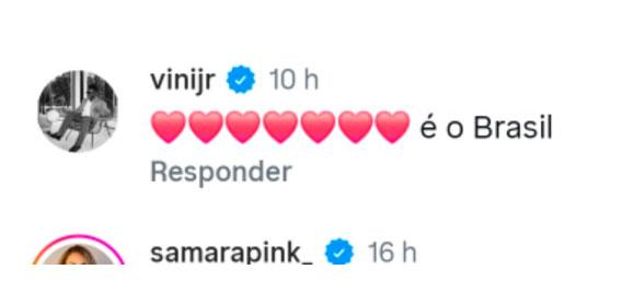 comentário de vini jr na foto de virginia