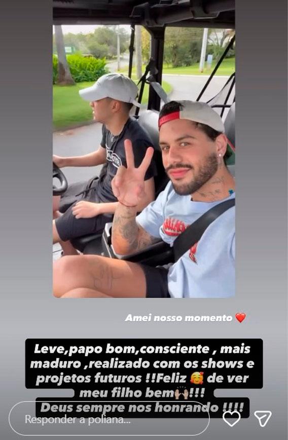 print dos stories de poliana elogiando zé felipe