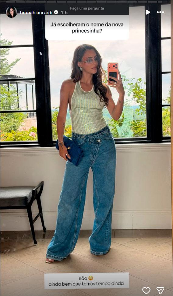 print dos stories de bruna biancardi onde ela fala sobre a escolha do nome da filha
