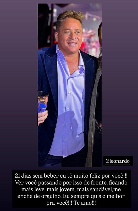 print dos stories de poliana celebrando a conquista do marido leonardo que está há 21 dias sem beber